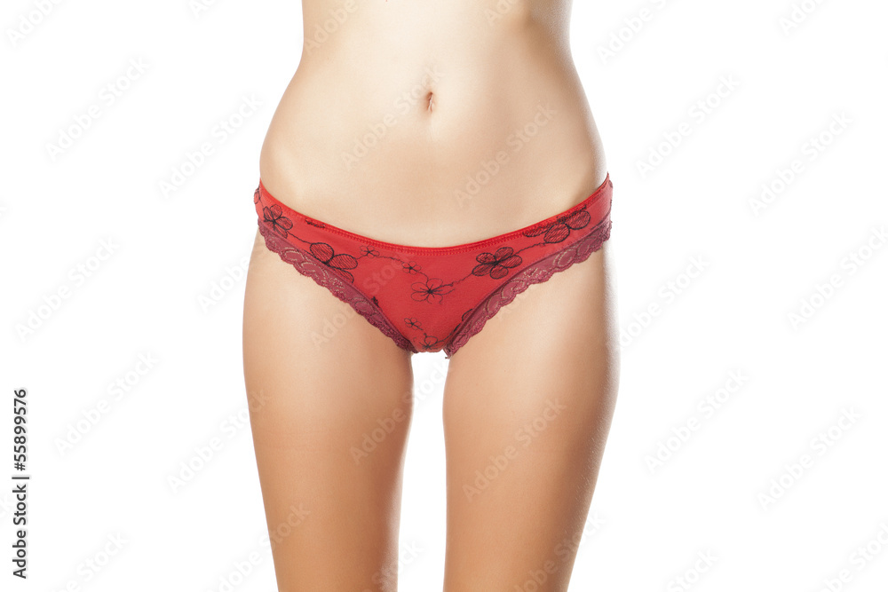 Front View of the feminine hips and red panties