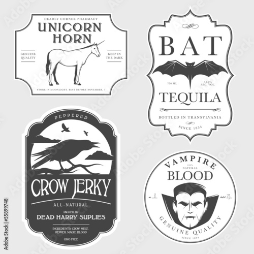 Funny vintage Halloween potion labels