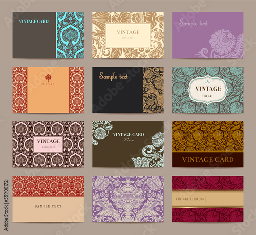Set of vintage business cards. Twelve pieces.