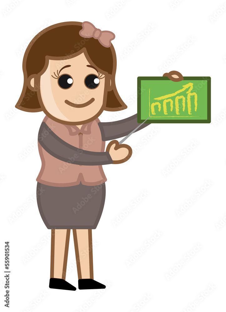 Girl Showing Public Education Statistics - Cartoon Business Girl Showing Public Education Statistics - Cartoon Business