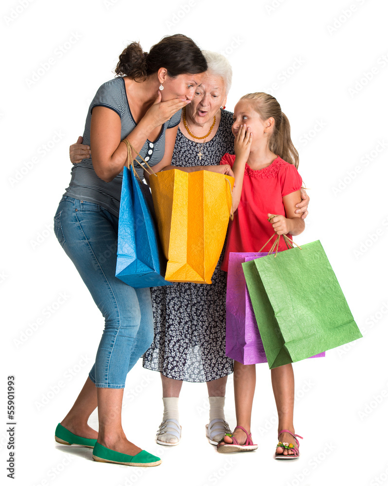 Three generations of women with shopping bags Three generations of women with shopping bags