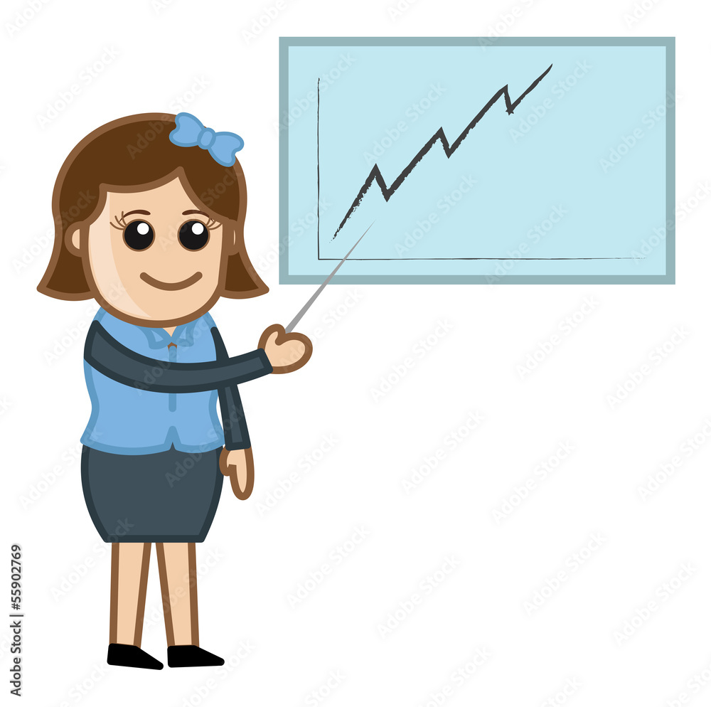 Woman Showing Growth Graph - Cartoon Business Vector Woman Showing Growth Graph - Cartoon Business Vector