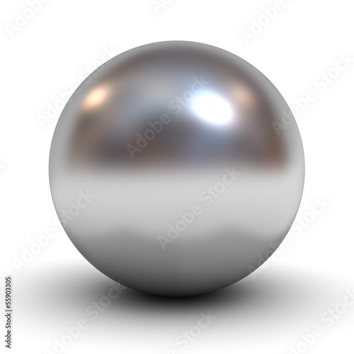 Metallic chrome sphere over white background