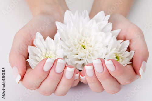 white flower with hands