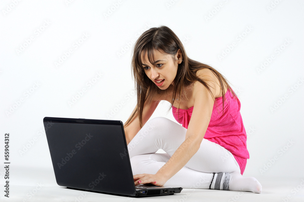Beautiful woman with notebook on white background Beautiful woman with notebook on white background