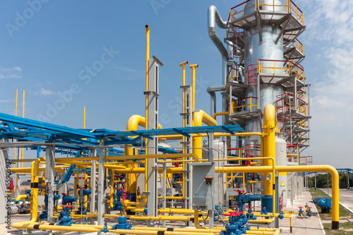 Gas compressor station in bright sunny summer day