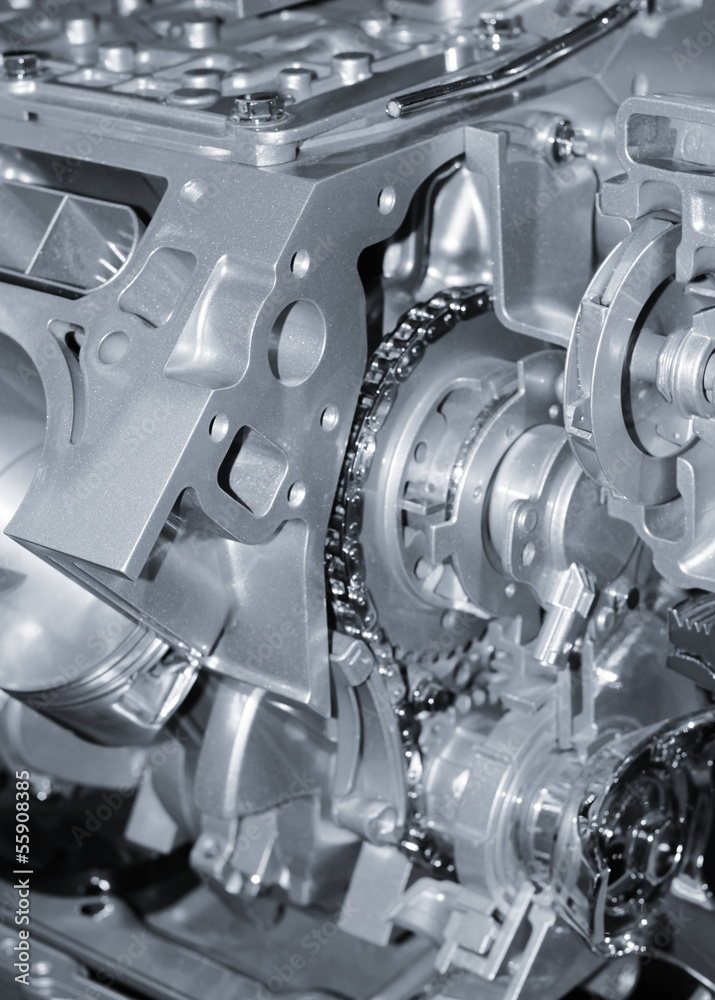 Automotive engine details in monochrome Automotive engine details in monochrome