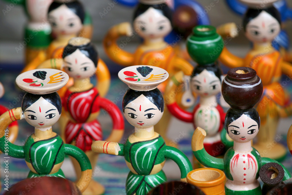 Colorful wooden doll handicrafts made in India