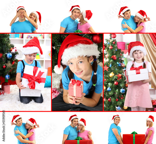 Collage of happy family cel...