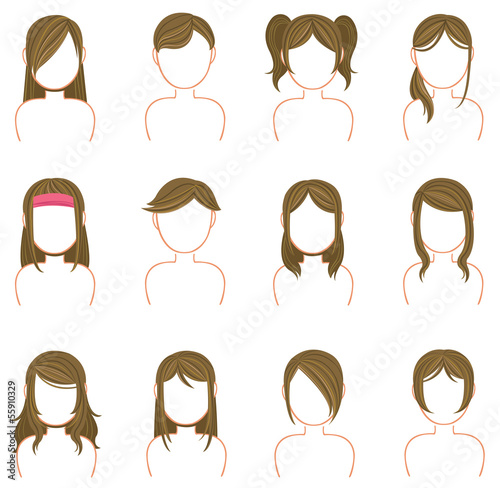 Gold hairstyle icon collection set 2