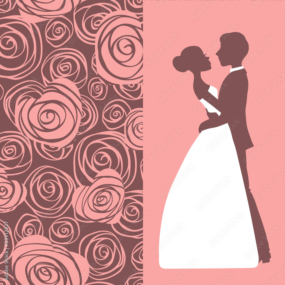 Wedding invitation. Silhouette of bride and groom Wedding invitation. Silhouette of bride and groom