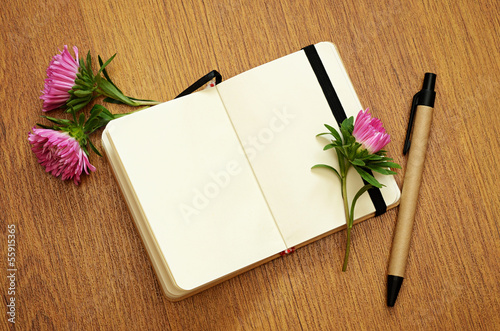 Aster buds on a notebook