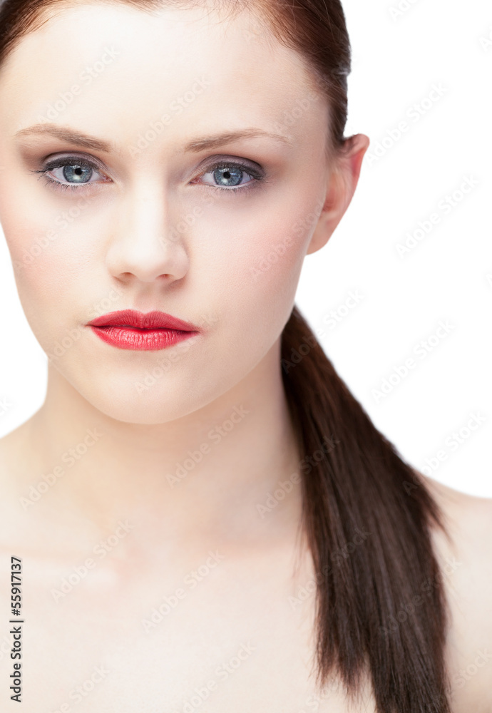 Serious gorgeous model with ponytail posing Serious gorgeous model with ponytail posing