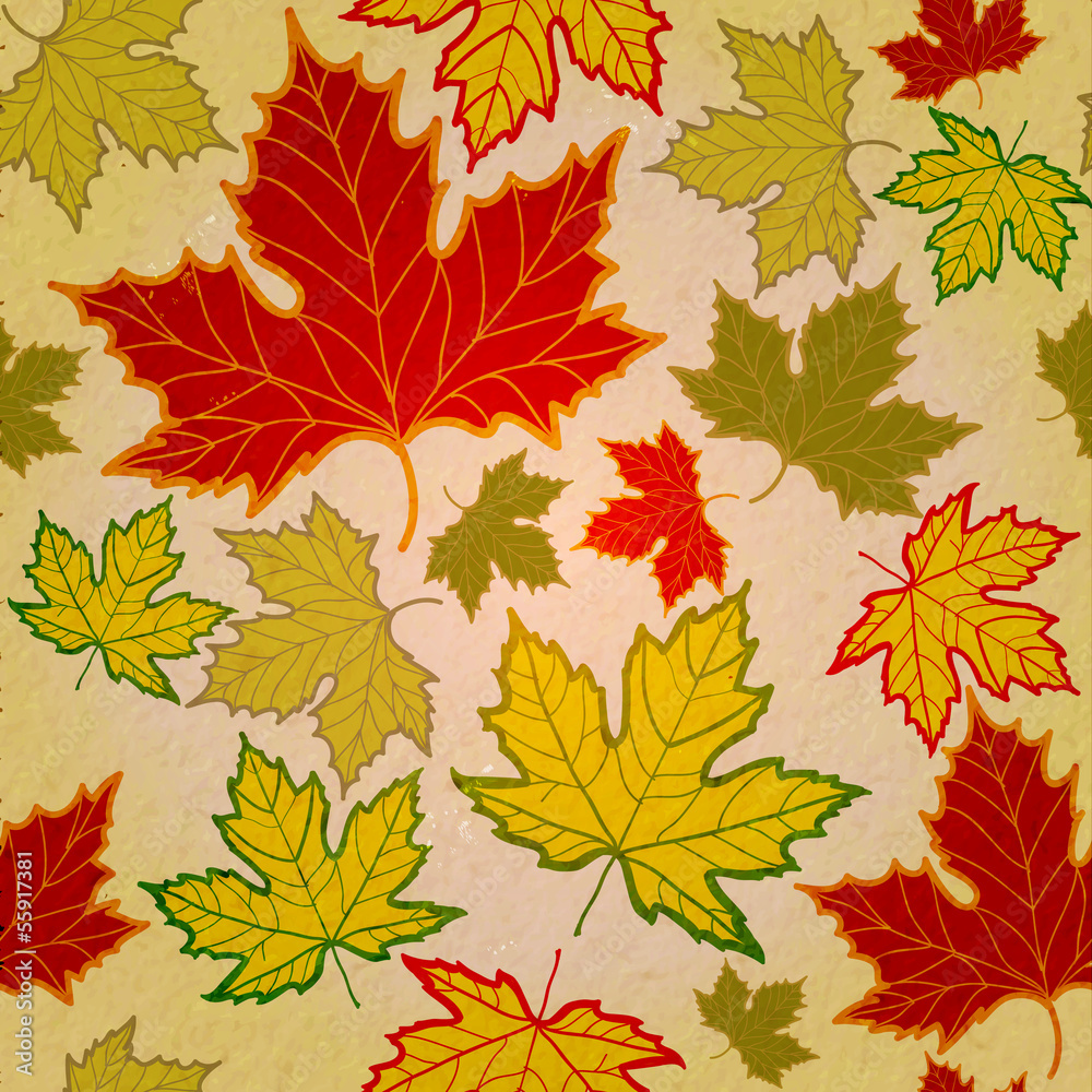 Autumn pattern with maple leaves on a paper background