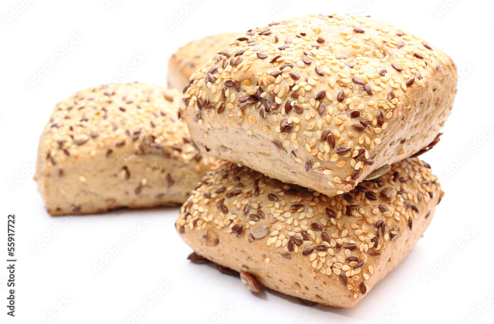 Fresh wholemeal rolls isolated on white background