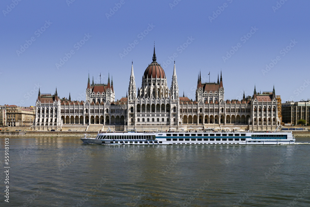 Danube river in Budapest in front of Hungarian Parliament
