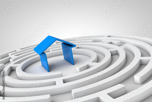 Abstract maze and blue house