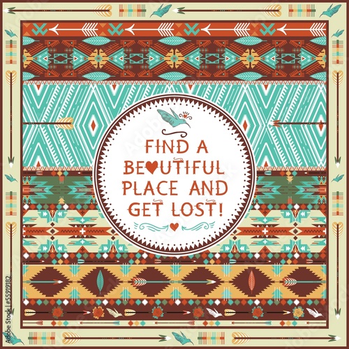 Hipster seamless aztec pattern with geometric elements