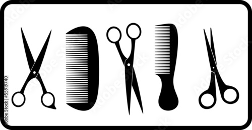 black isolated scissors and comb silhouette
