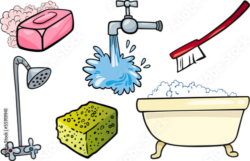 hygiene objects cartoon illustration set