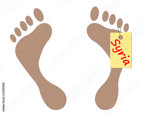 Footprints with tag of Syria isolated on white background