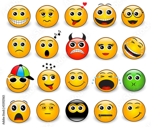 Set of bright yellow round emotions