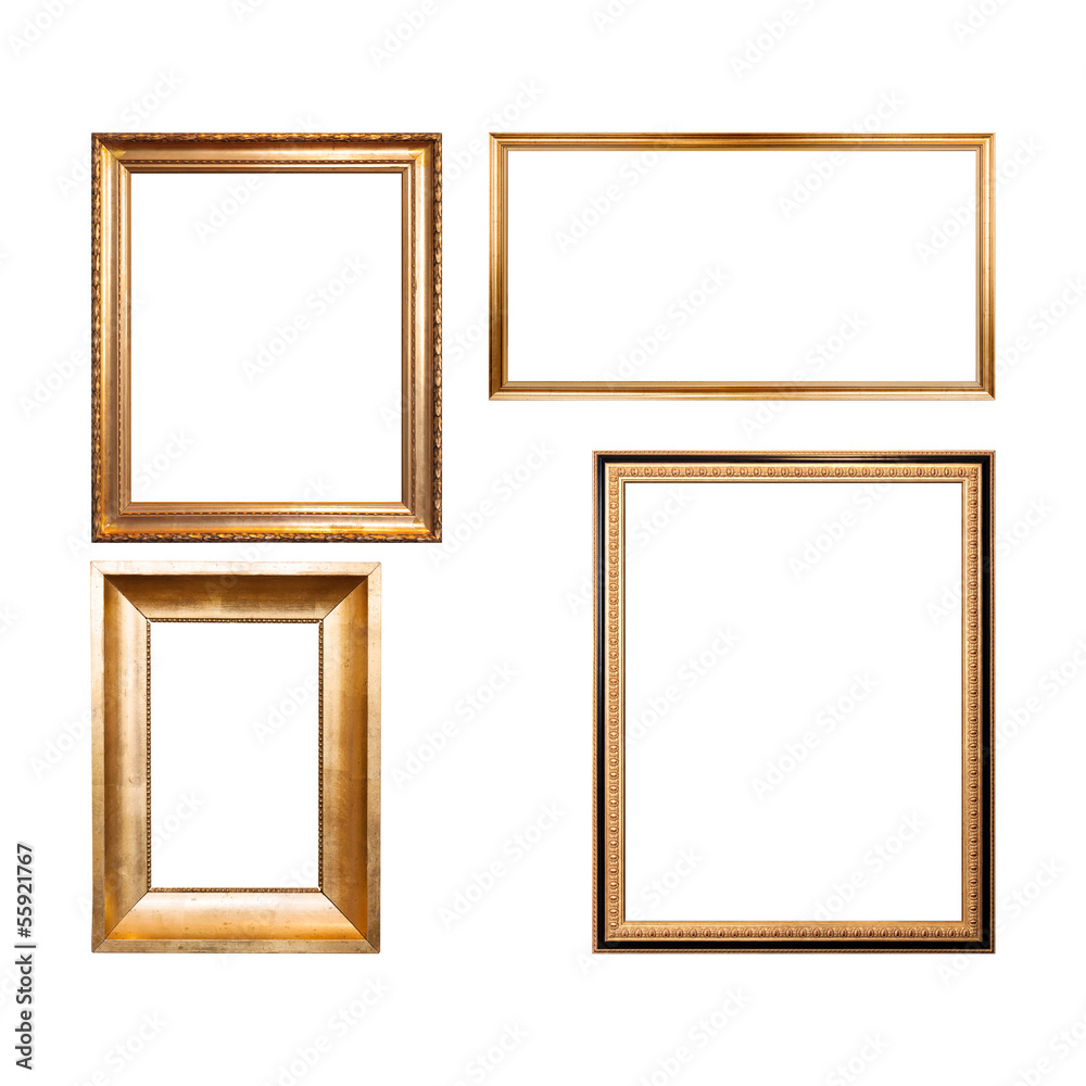 Set of empty wooden frames painted with gold Set of empty wooden frames painted with gold