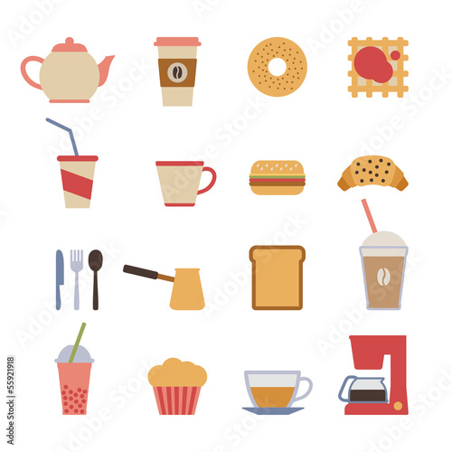 set of flat cafe design elements