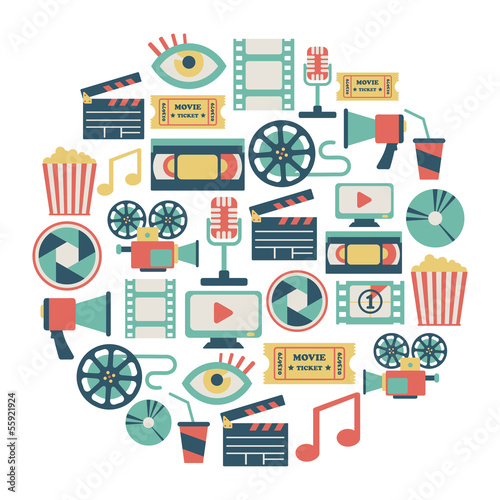round card with flat movie design elements