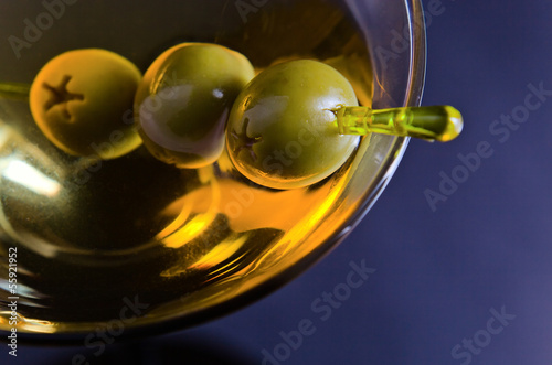 martini with green olives