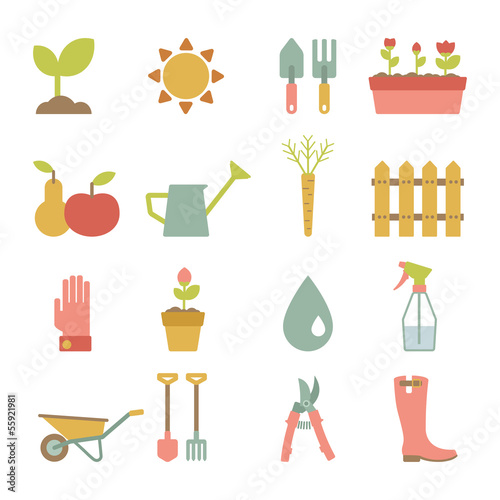 set of flat gardening icons