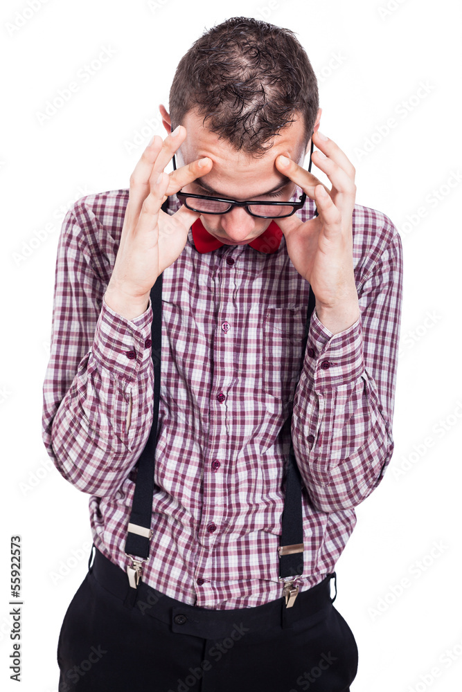 Nerd man with headache Nerd man with headache