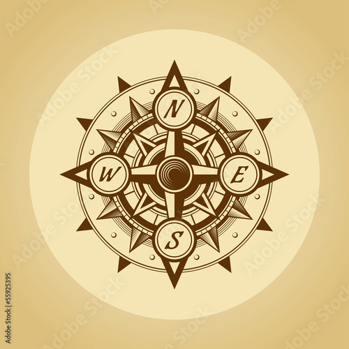 Wind rose in old retro style. Vector.