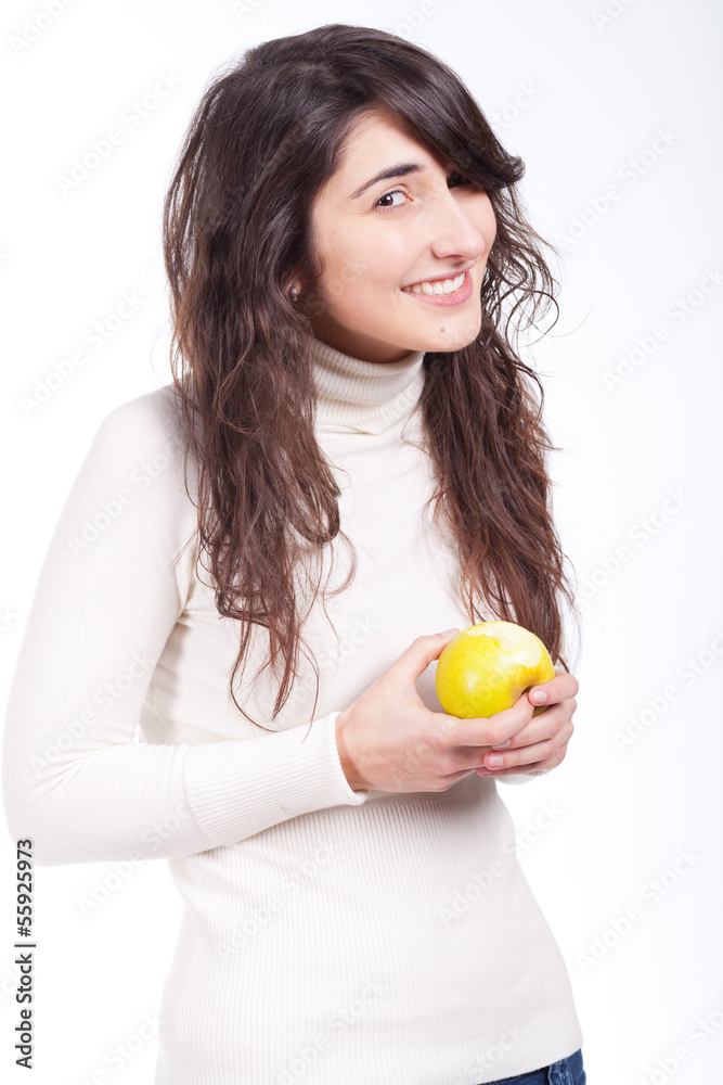 beautiful young woman with a green apple beautiful young woman with a green apple