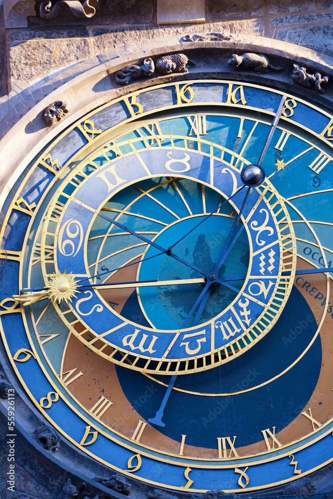 Astronomical clock in Prague, the Czech Republic, a close up