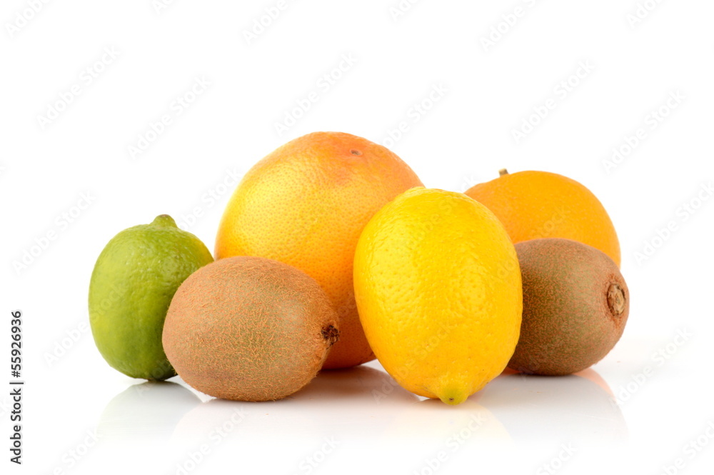 Juicy citrus fruits isolated on white Juicy citrus fruits isolated on white