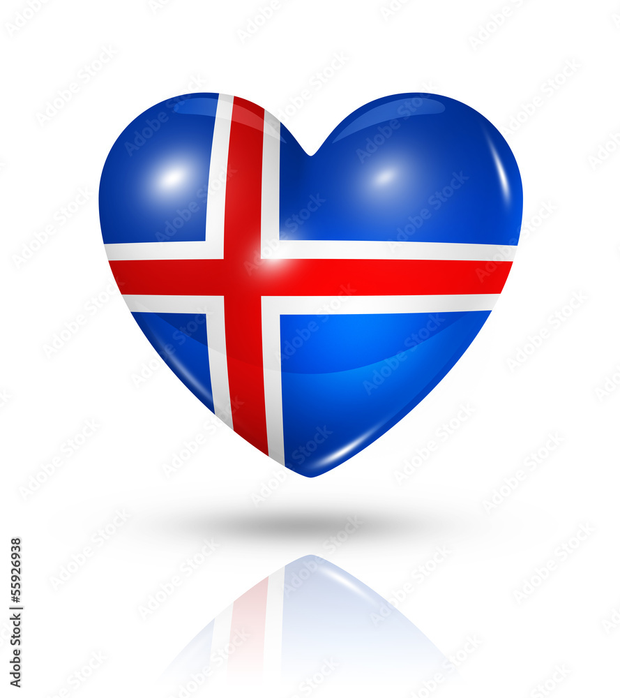 Obraz premium Love Iceland, heart flag icon