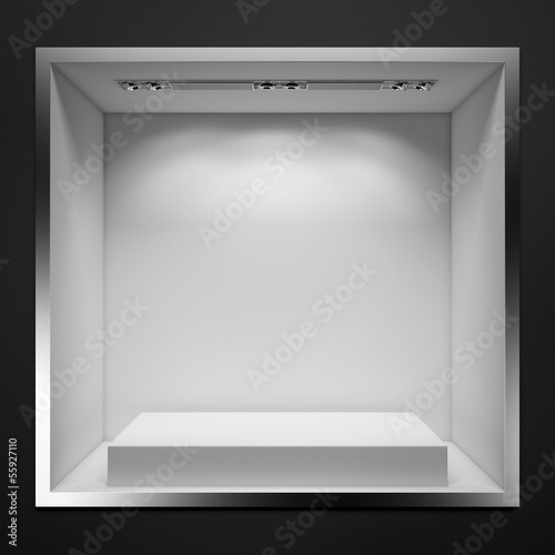 empty showcase with white stand