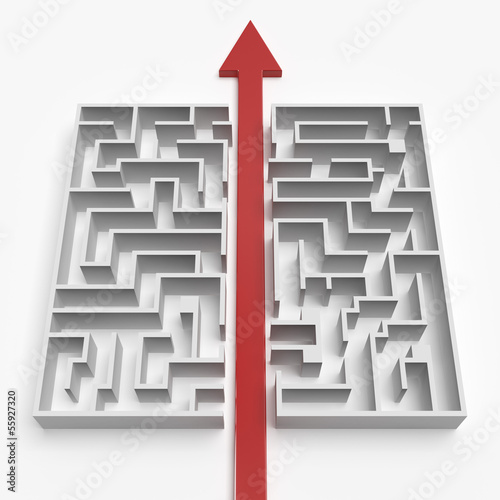red straight line through the maze