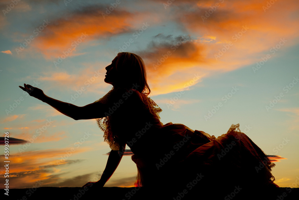 Obraz premium silhouette woman sit big dress reach
