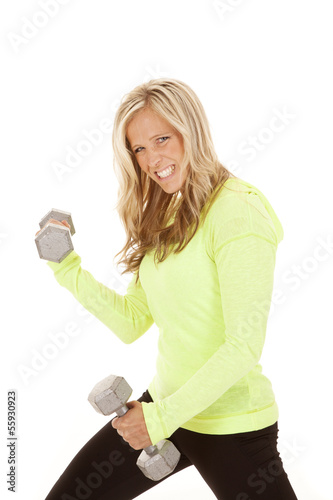 woman workout green shirt curls