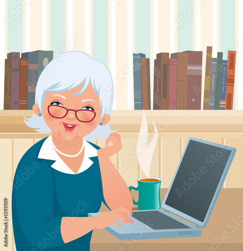 Elderly woman using a laptop