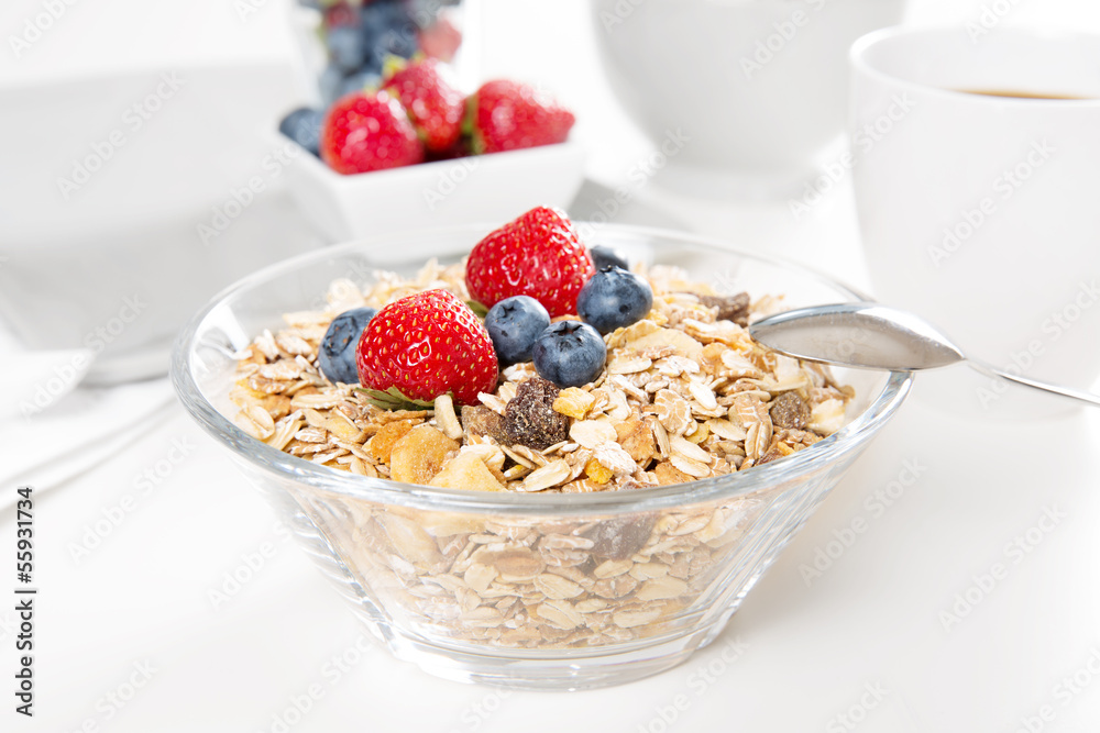 Healthy breakfast with muesli and fresh berries Healthy breakfast with muesli and fresh berries