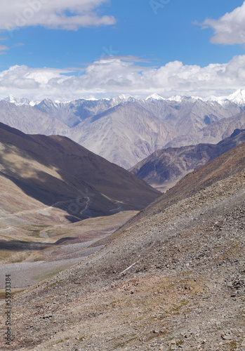 Snow carved valley and mountains from Khardung Pass, HDR