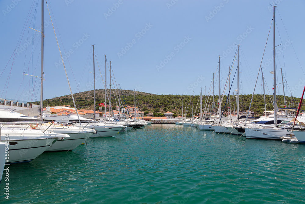 Luxury yachts in marina, Cesme, Turkey
