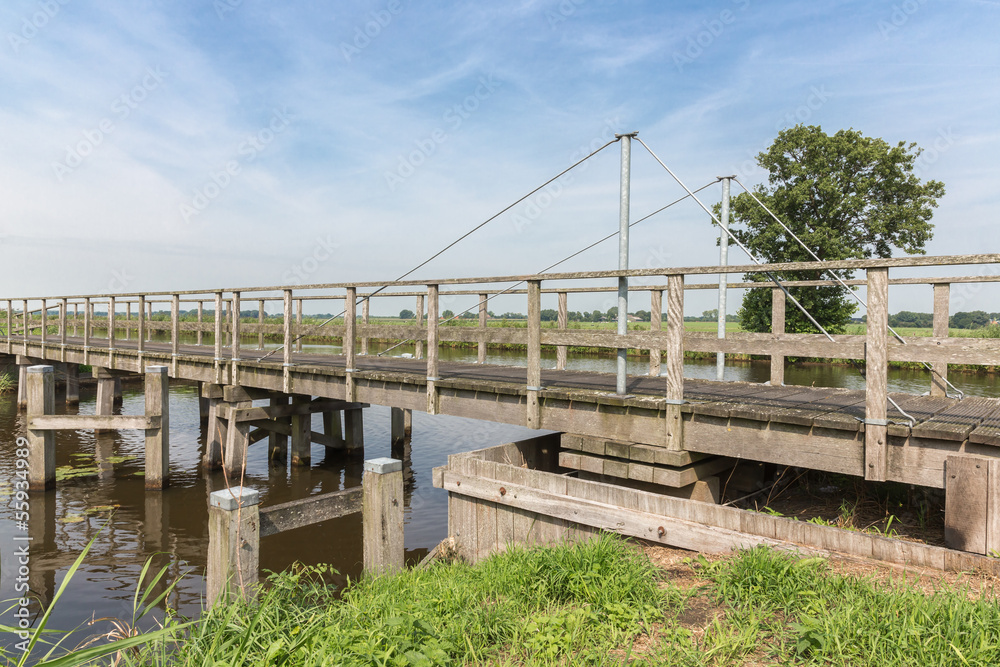 Wooden bridge in Dutch National Park Weerribben