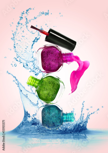 Bottles with spilled nail polish