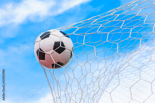 soccer ball in goal net