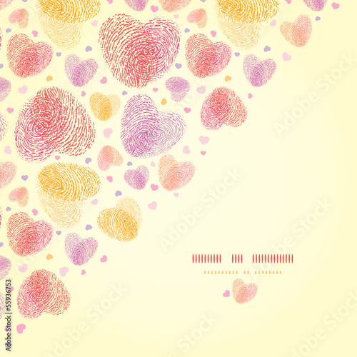 Vector fingerprint heart corner decor romantic background with
