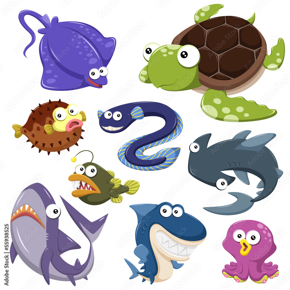 Obraz premium cartoon sea animal illusration collection